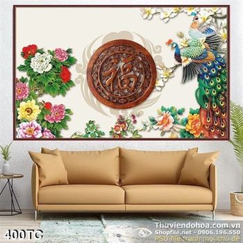 Tranh chim công 3d wall in psd