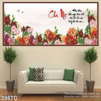 Tranh chim công cha mje và hoa hoa mẫu đơn