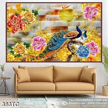 Tranh chim công 3d hoa mạ vàng đẹp ấn tượng