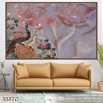 Tranh chim công giả ngọc và hoa sen psd