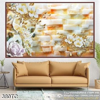Tranh chim công giả ngọc psd 3d wall