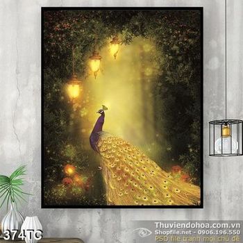 Tranh chim công giả ngọc màu trắng psd