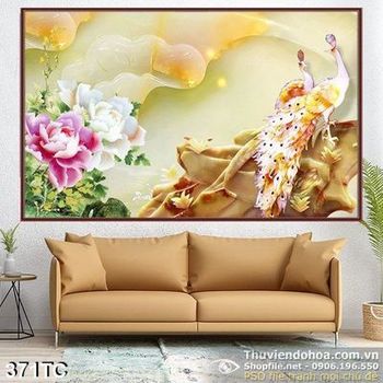 Tranh chim công wall giả ngọc 3d psd