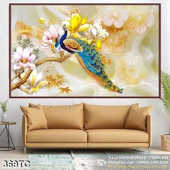 Tranh chim công đậu cành cây psd