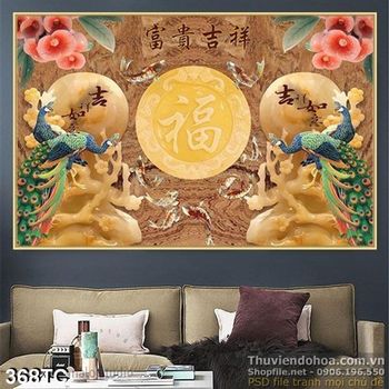 Tranh chim công giả ngọc đẹp ấn tượng