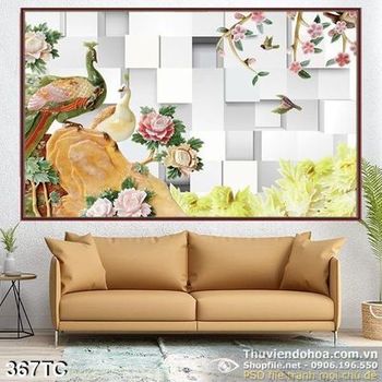 Tranh chim công 3d wall giả ngọc