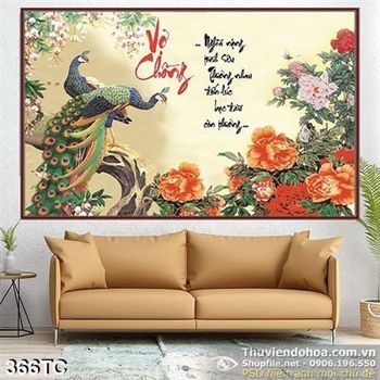 Tranh chim công vợ chồng psd in uv