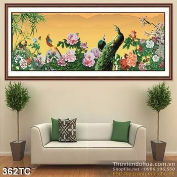 Tranh chim công hoa mẫu đơn wall
