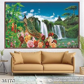 Tranh chim công thác nước psd