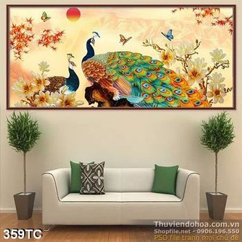 Tranh chim công yêu đương và mặt trời in uv