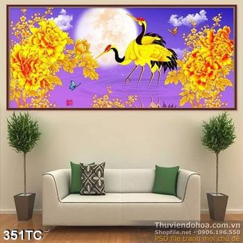 Tranh chim hạc in uv mạ vàng ấn tượng