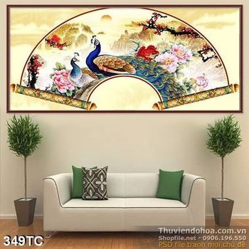 Tranh chim công vẽ cái quạt ấn tượng