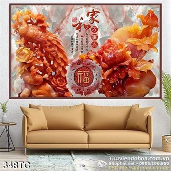 Tranh chim công giả ngọc màu đỏ đẹp psd