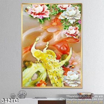 Tranh chim công 3d màu vàng đẹp in uv