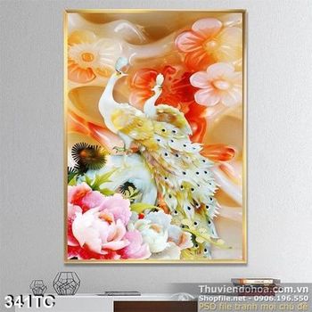 Tranh chim công khổ dọc giả ngọc