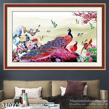Tranh chim công khung tranh đẹp psd in uv file psd