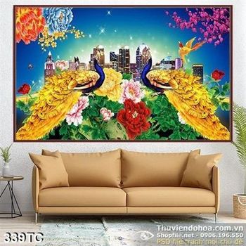 Tranh chim công đuôi mạ vàng psd