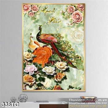 Tranh chim công hạnh phúc 3d giả ngọc