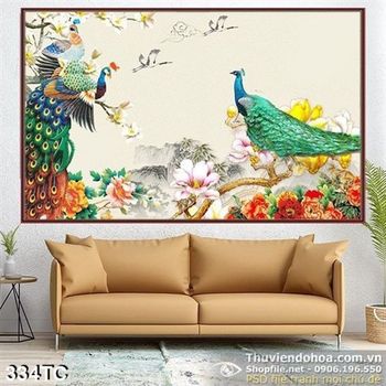 Tranh chim công đối đầu ấn tượng psd