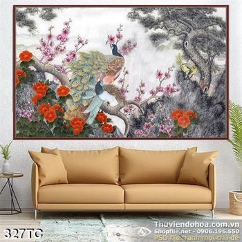 Tranh chim công sơn dầu đẹp ấn tượng in uv psd
