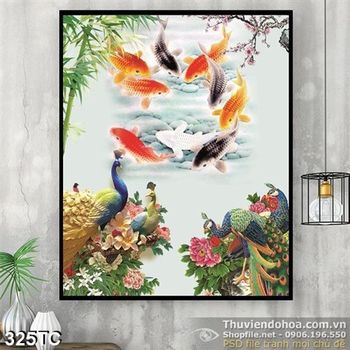 Tranh chim công và cá chép