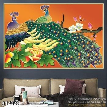 Tranh chim công vẽ tay ấn tượng in uv