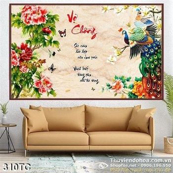 Tranh chim công vợ chồng yêu thương nhau