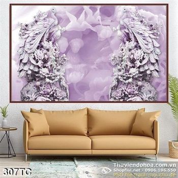 Tranh chim công giả ngọc 3d màu tím ấm tượng