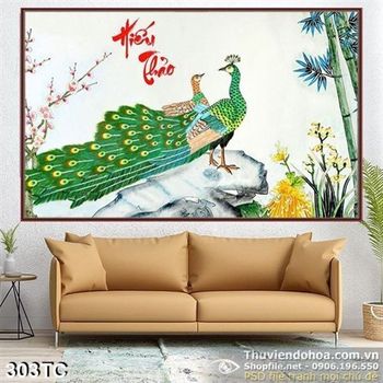 Tranh chim công hiếu thảo vẽ tay đẹp in uv