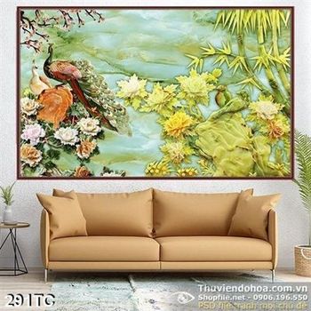 Tranh chim công giả ngọc 3d và cây tre