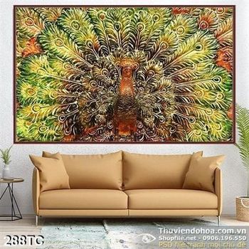 Tranh chim công psd giả ngọc đẹp