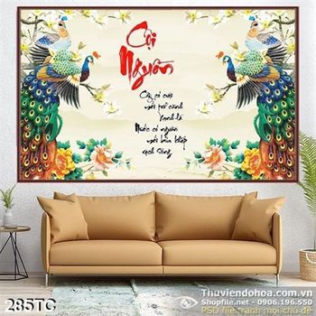 Tranh chim công cội nguồn trang trí psd