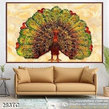 Tranh chim công giả ngọc 3d xòe đuôi khoe sắc