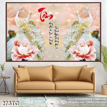 Tranh chim công tâm màu trắng giả ngọc 3d