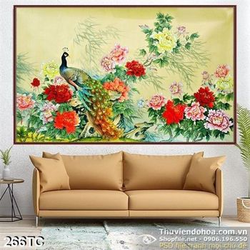 Tranh chim công sơn dầu psd