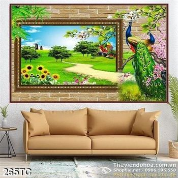 Tranh chim công và khu vườn nhỏ in uv