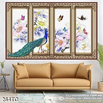 Tranh chim công ghép đẹp ấn tượng wall