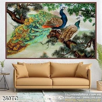 Tranh chim công đậu trên cành cây 3d ấn tượng in uv