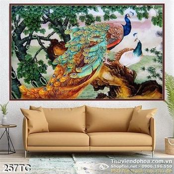 Tranh chim công tán tình và khu rừng già in uv 3d