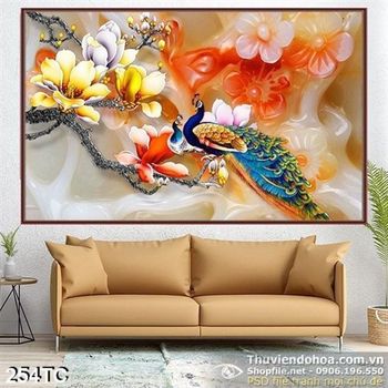 Tranh chim công giả ngọc in uv psd