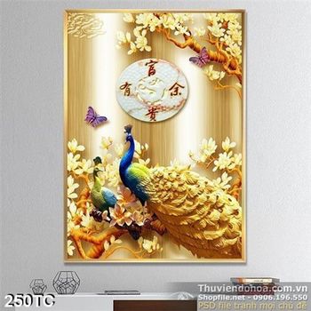 Tranh chim công 3d phù điều psd đẹp