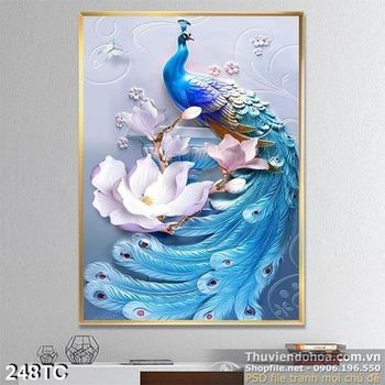 Tranh chim công điều khắc đẹp 3d