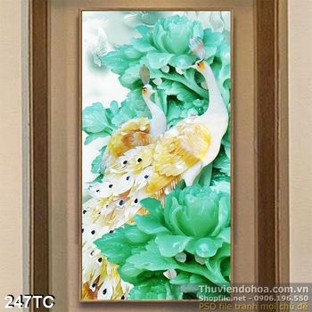 Tranh chim công khổ dọc 3d đẹp lung linh