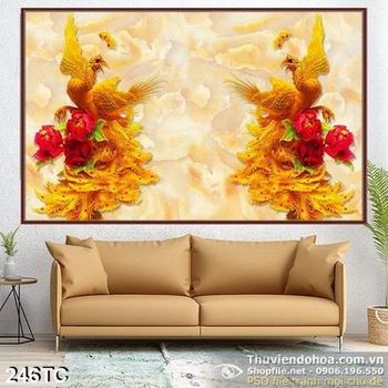 Tranh chim công mạ vàng 3d tung cánh