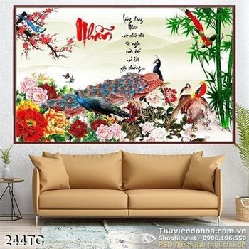 Tranh chim công nhẫn trong cuộc sống in uv psd