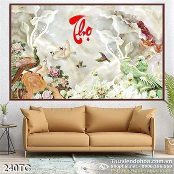 Tranh chim công thọ 3d giả ngọc