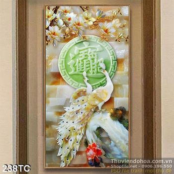 Tranh chim công trắng 3d giả ngọc