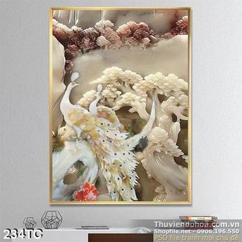 Tranh chim công màu trắng giả ngọc 3d đẹp ấn tượng