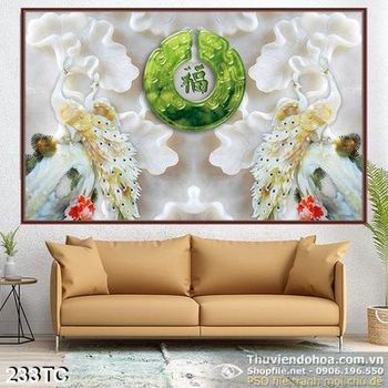 Tranh chim công giả ngọc màu trắng in uv wall