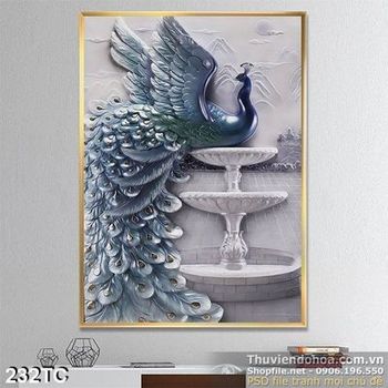 Tranh chim công 3d giả ngọc tung cánh 3d